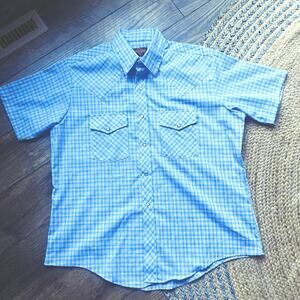 VTG Pearl Snap Stir Ups Western Cowboy Blue Yellow Montgomery Wards Men's Sz XL